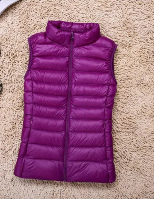 Puffer Vest with High Collar and Full Zip Closure
