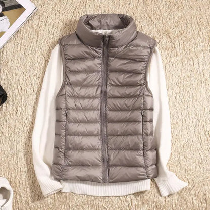 Puffer Vest with High Collar and Full Zip Closure