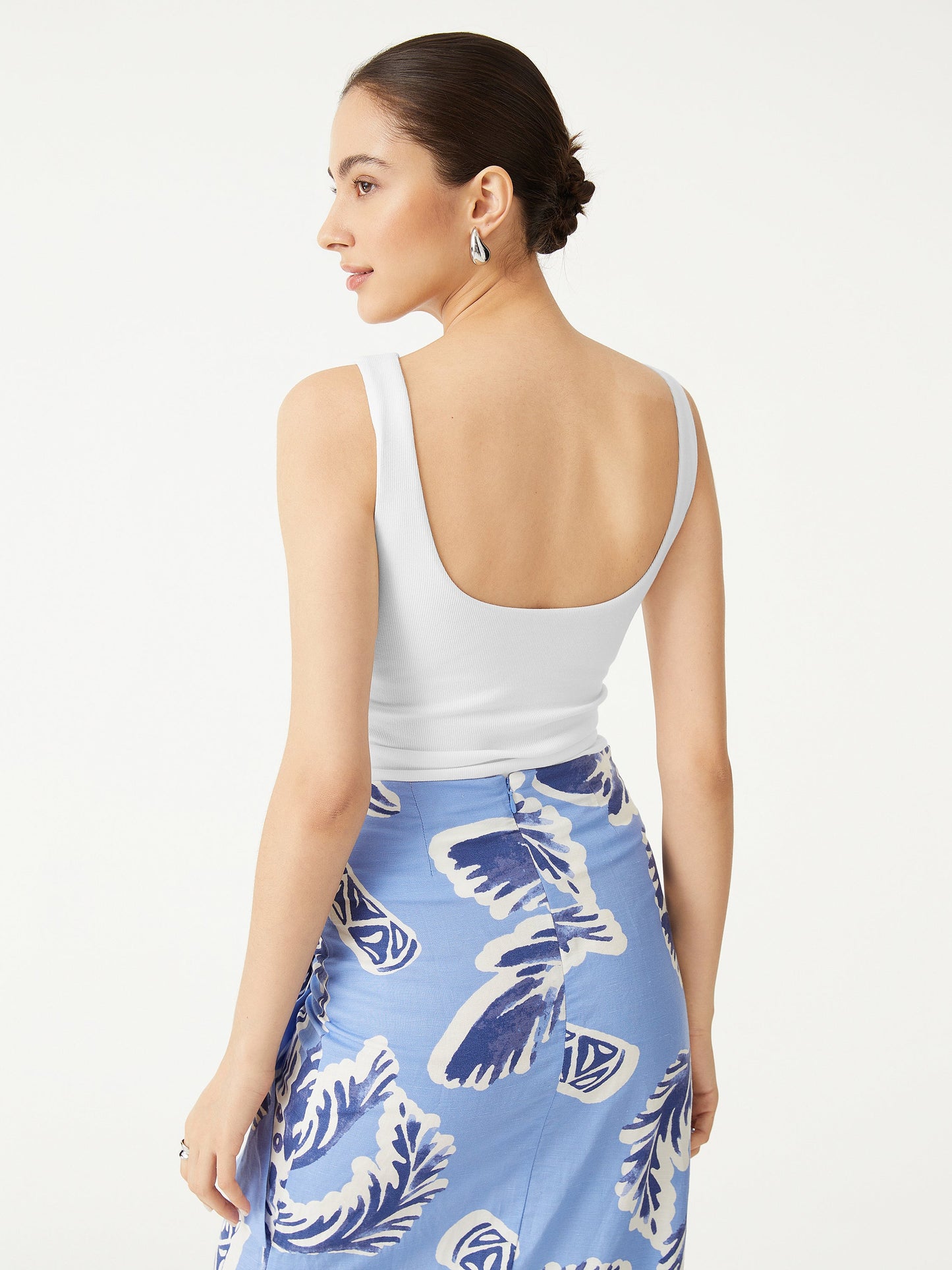 Boat Neck Ribbed Fitted Tank Top with Built-in Bra