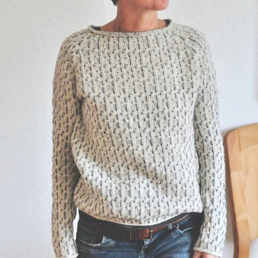 Long-Sleeve Sweater with All-Over Pattern Knit and Boat Neckline