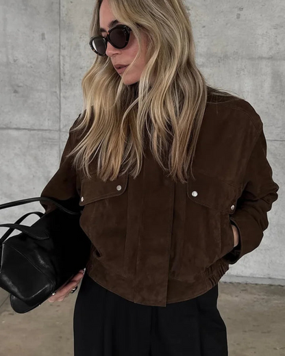 Jacket with Collar, Flap Pockets, and Zip Closure