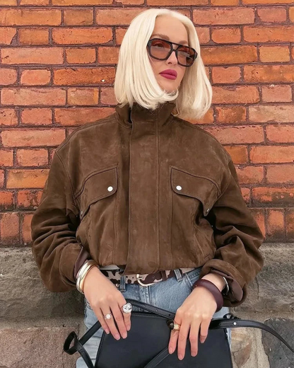 Jacket with Collar, Flap Pockets, and Zip Closure