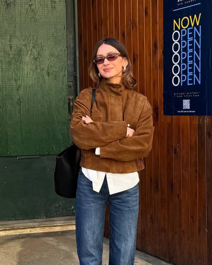 Jacket with Collar, Flap Pockets, and Zip Closure