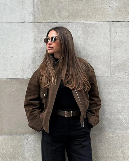 Jacket with Collar, Flap Pockets, and Zip Closure