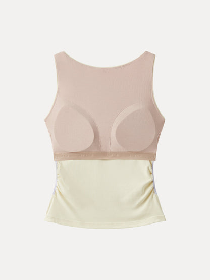 Boat Neck Ribbed Fitted Tank Top with Built-in Bra