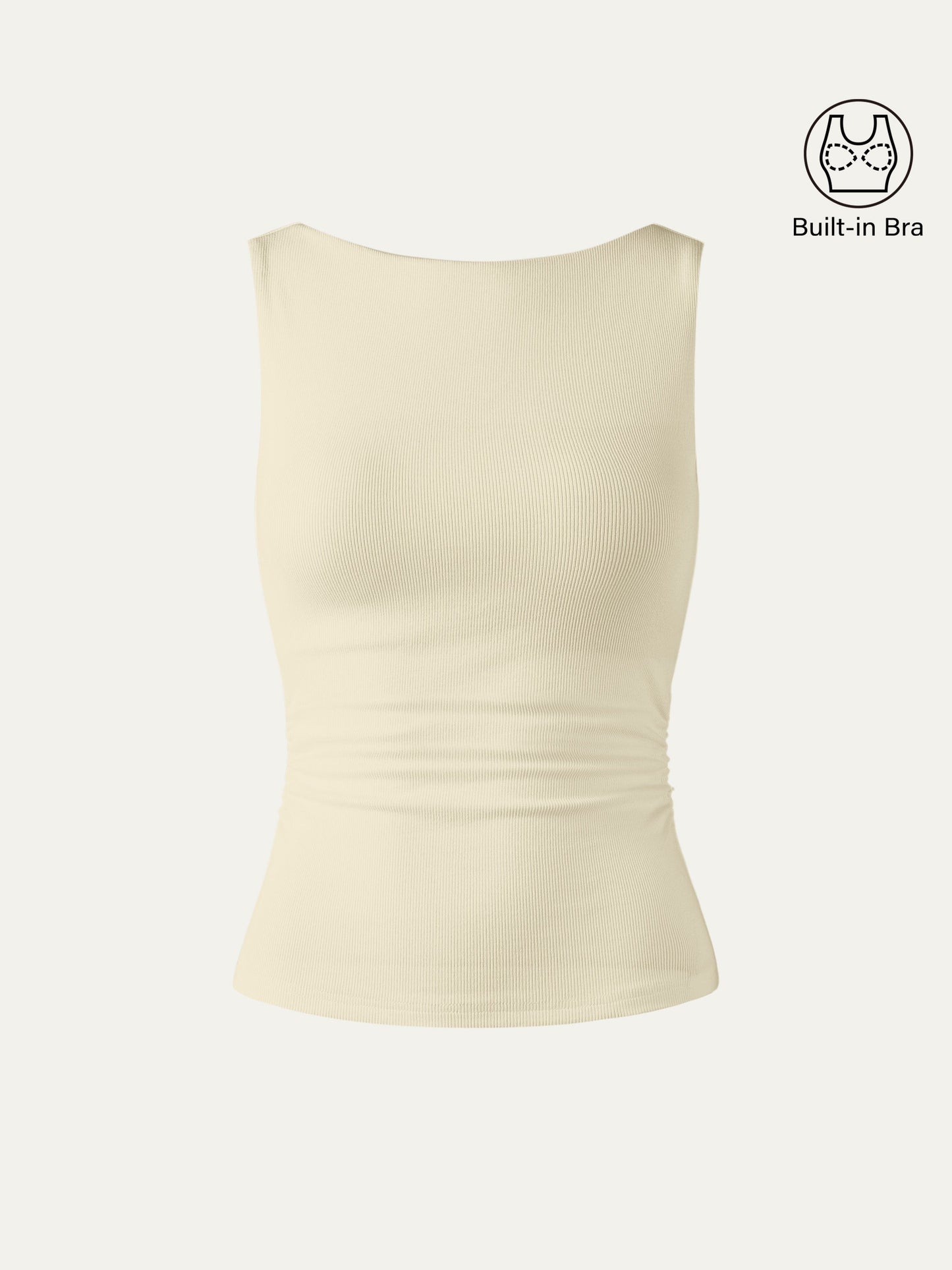 Boat Neck Ribbed Fitted Tank Top with Built-in Bra