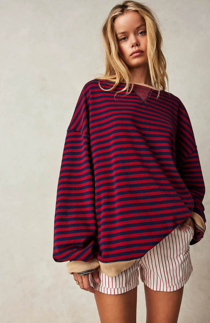 Striped Sweatshirt with Crew Neckline and Relaxed Silhouette