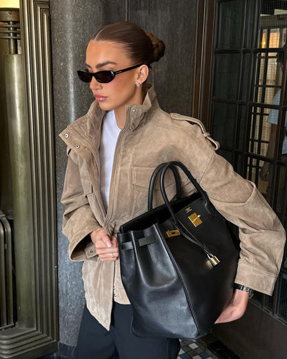 Jacket with Zip Closure, Snap Button Stand Collar, and Shoulder Tabs