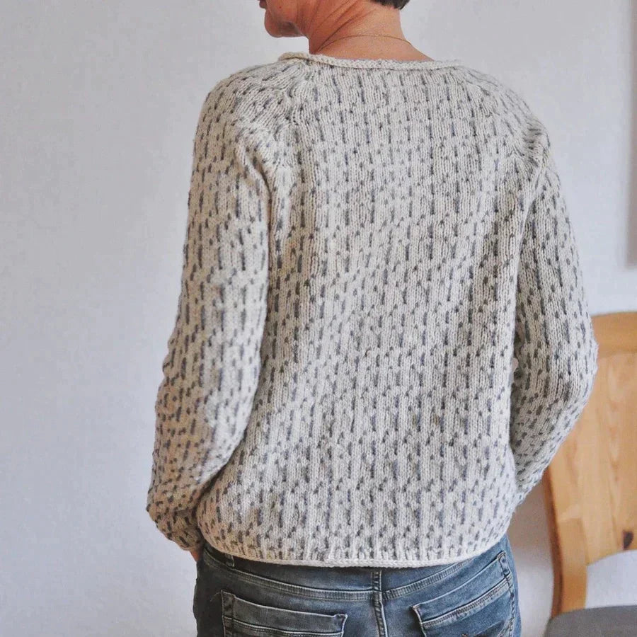 Long-Sleeve Sweater with All-Over Pattern Knit and Boat Neckline