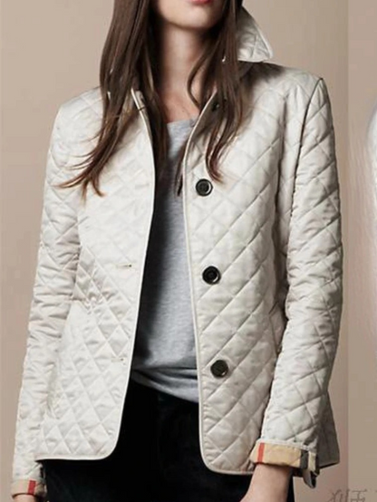 Diamond Quilted Jacket with Point Collar and Button Closure