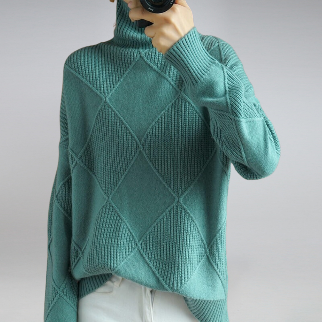 Diamond Knit Cashmere Turtleneck Sweater