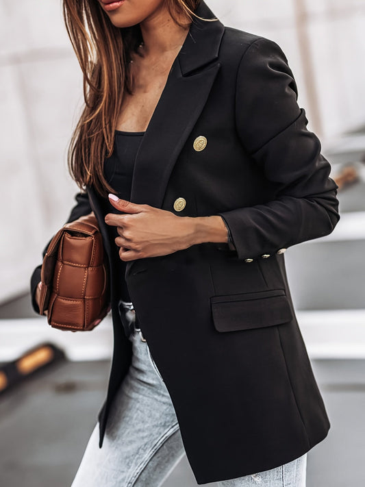 Double-Breasted Blazer with Notched Lapels and Flap Pockets