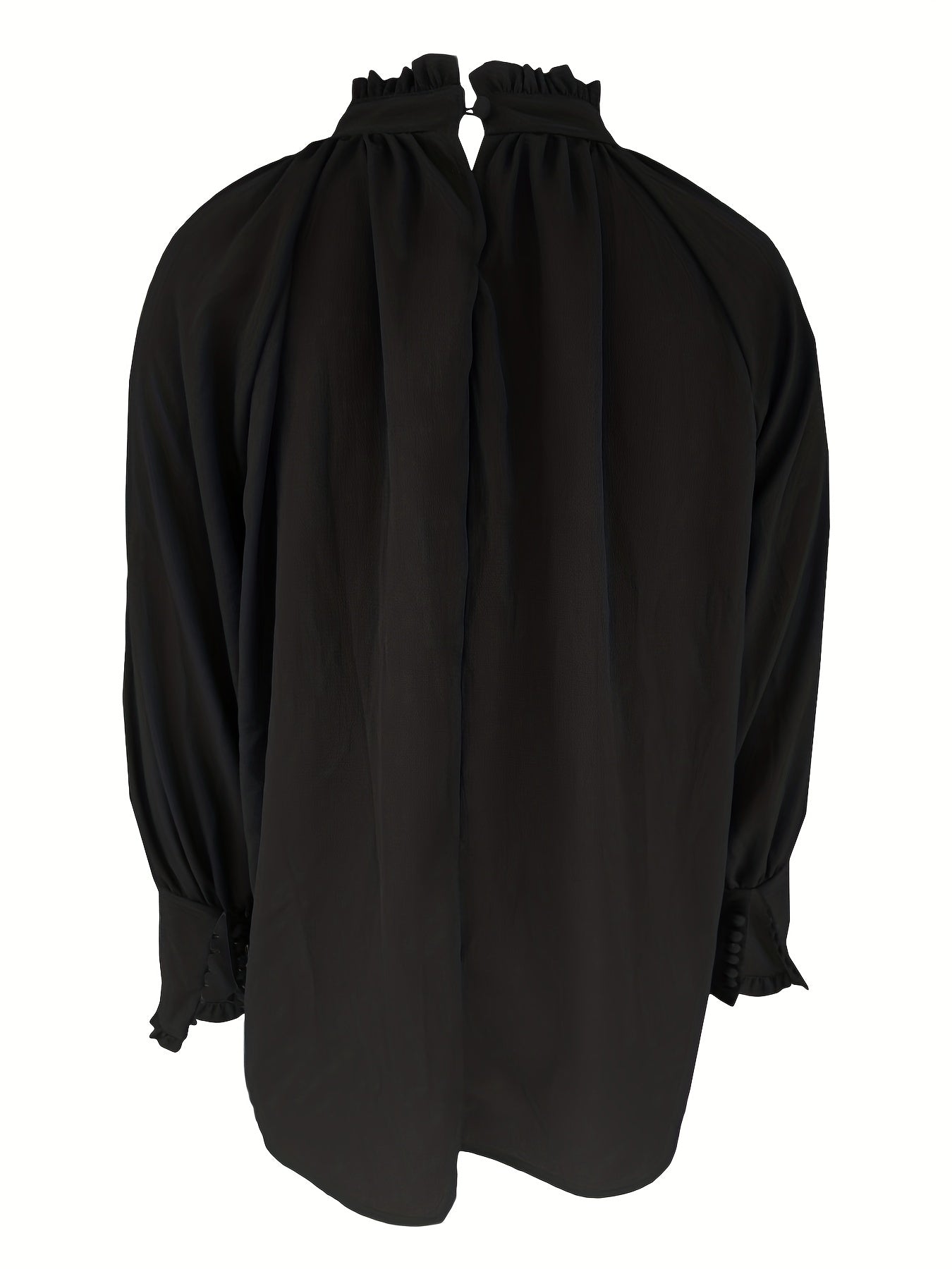Tie-Neck Blouse with Ruffled Collar and Long Bishop Sleeves