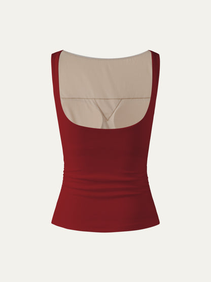 Boat Neck Ribbed Fitted Tank Top with Built-in Bra