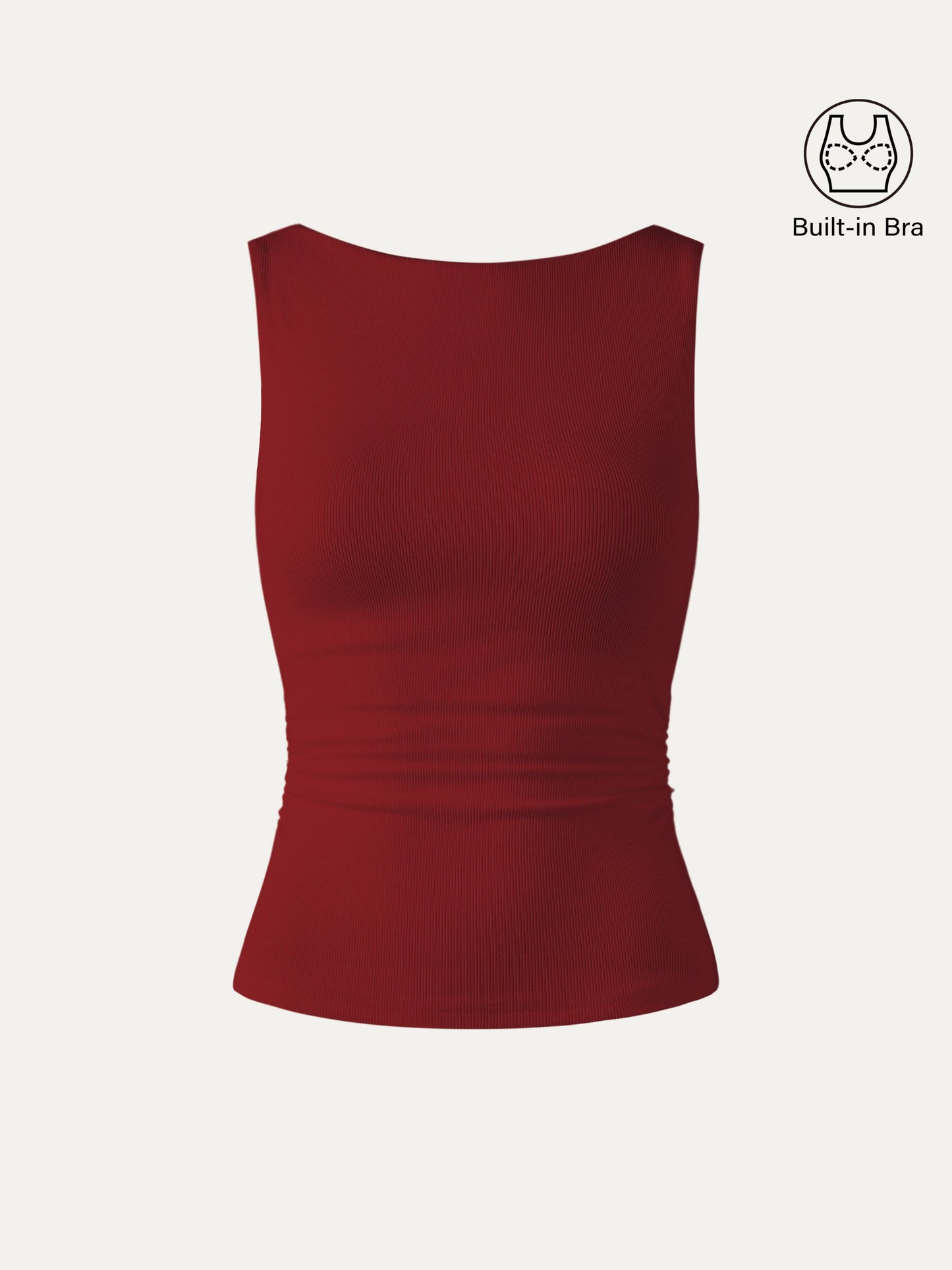 Boat Neck Ribbed Fitted Tank Top with Built-in Bra