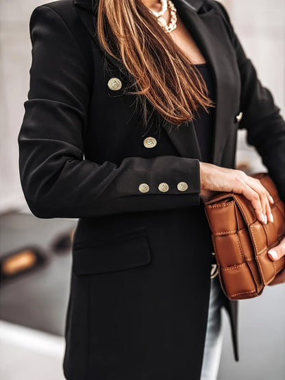 Double-Breasted Blazer with Notched Lapels and Flap Pockets
