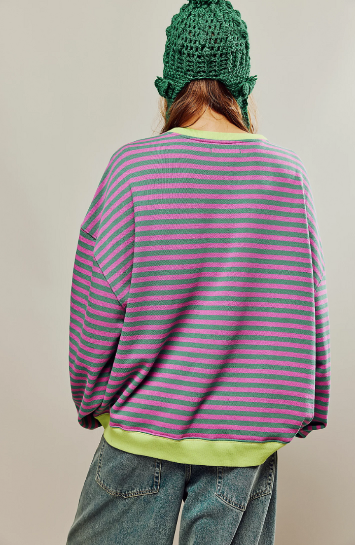Striped Sweatshirt with Crew Neckline and Relaxed Silhouette