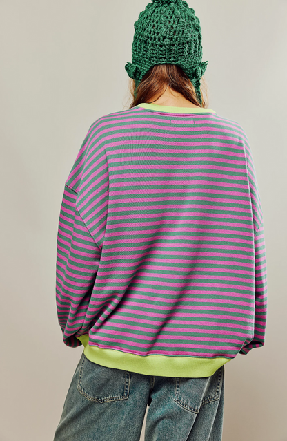 Striped Sweatshirt with Crew Neckline and Relaxed Silhouette