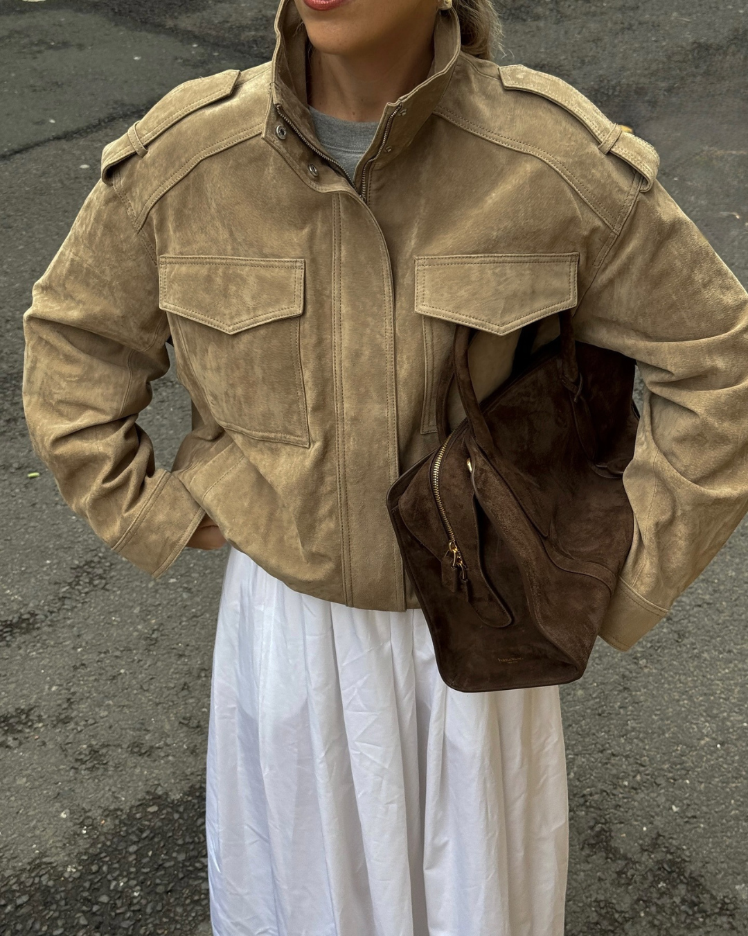 Jacket with Zip Closure, Snap Button Stand Collar, and Shoulder Tabs