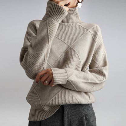 Diamond Knit Cashmere Turtleneck Sweater