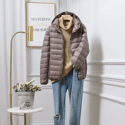 Hooded Puffer Jacket with Zip Closure and Quilted Design