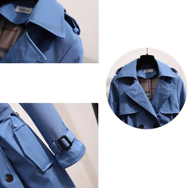 Double-Breasted Trench Coat with Notched Lapels, Tie-Waist Belt, and Mid-Calf Length