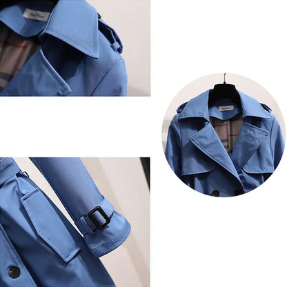 Double-Breasted Trench Coat with Notched Lapels, Tie-Waist Belt, and Mid-Calf Length