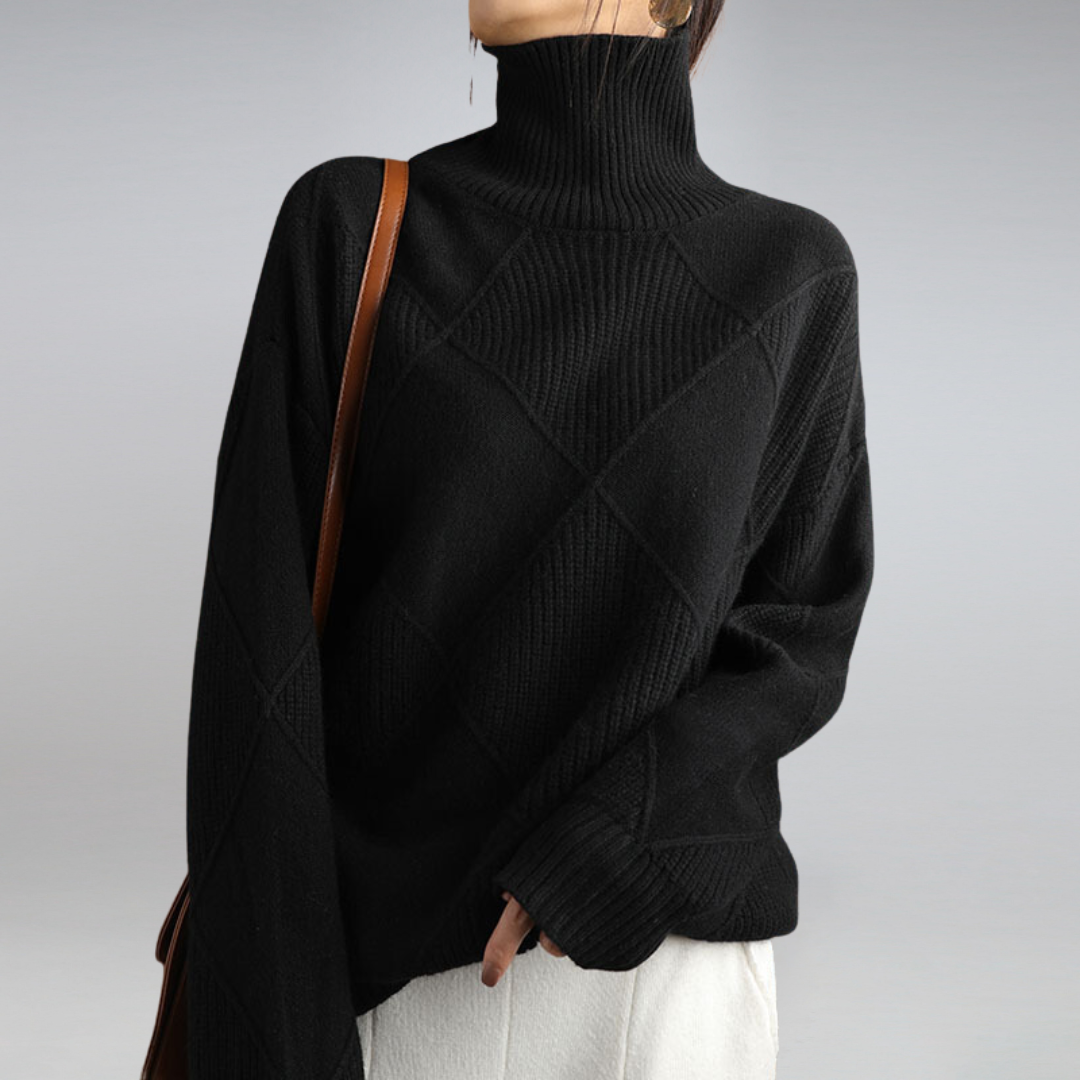Diamond Knit Cashmere Turtleneck Sweater