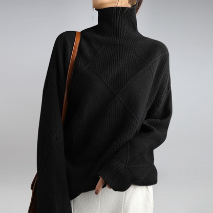 Diamond Knit Cashmere Turtleneck Sweater