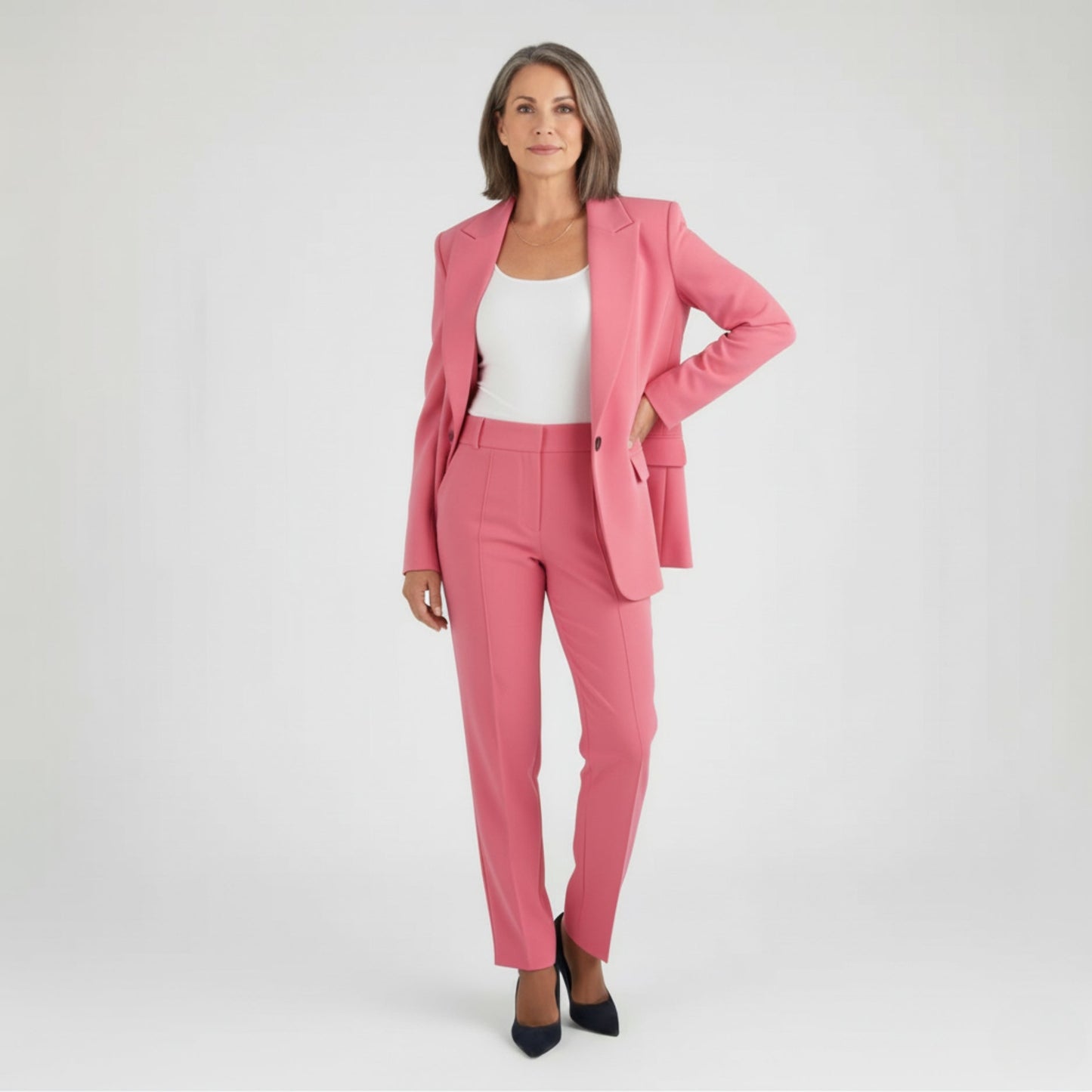 Single-Breasted Blazer and Tailored Pants Set with Notched Lapels