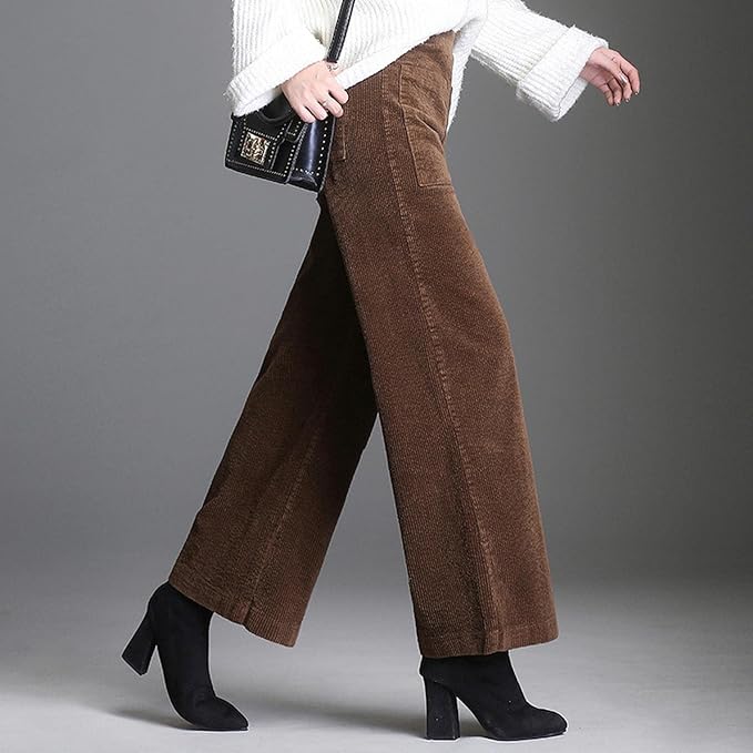 High Waist Corduroy Trousers with Patch Pockets