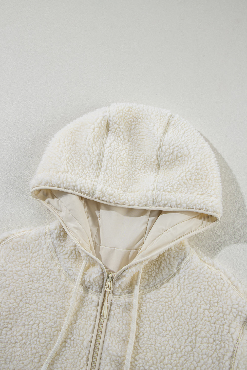 Fuzzy Hooded Jacket with Zip Closure and Pockets