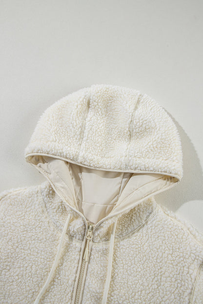 Fuzzy Hooded Jacket with Zip Closure and Pockets