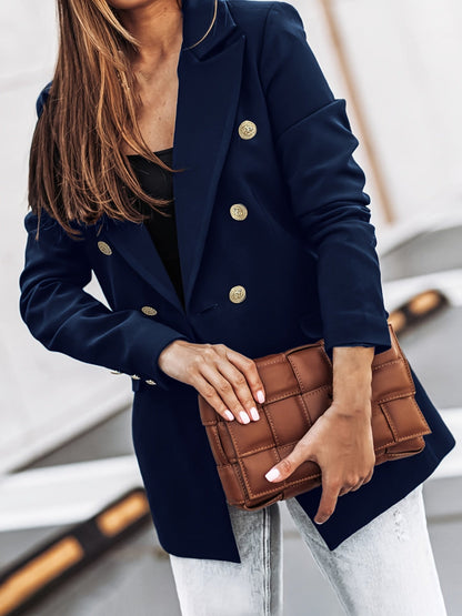 Double-Breasted Blazer with Notched Lapels and Flap Pockets