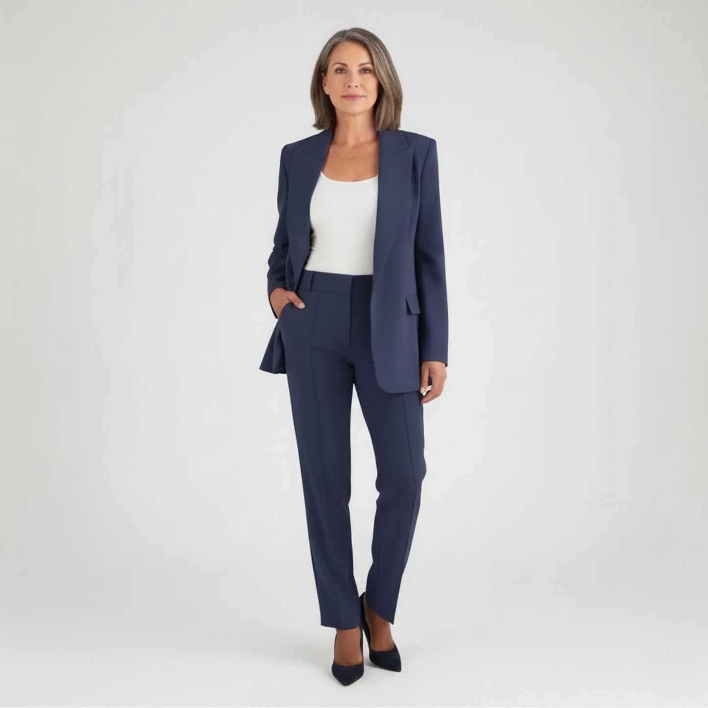 Single-Breasted Blazer and Tailored Pants Set with Notched Lapels