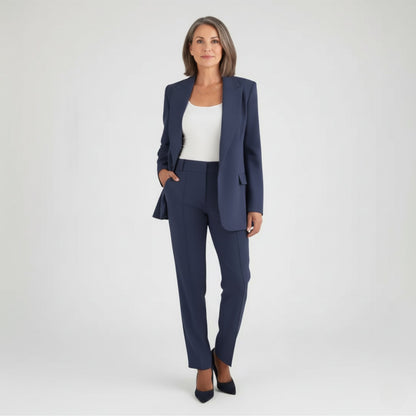 Single-Breasted Blazer and Tailored Pants Set with Notched Lapels
