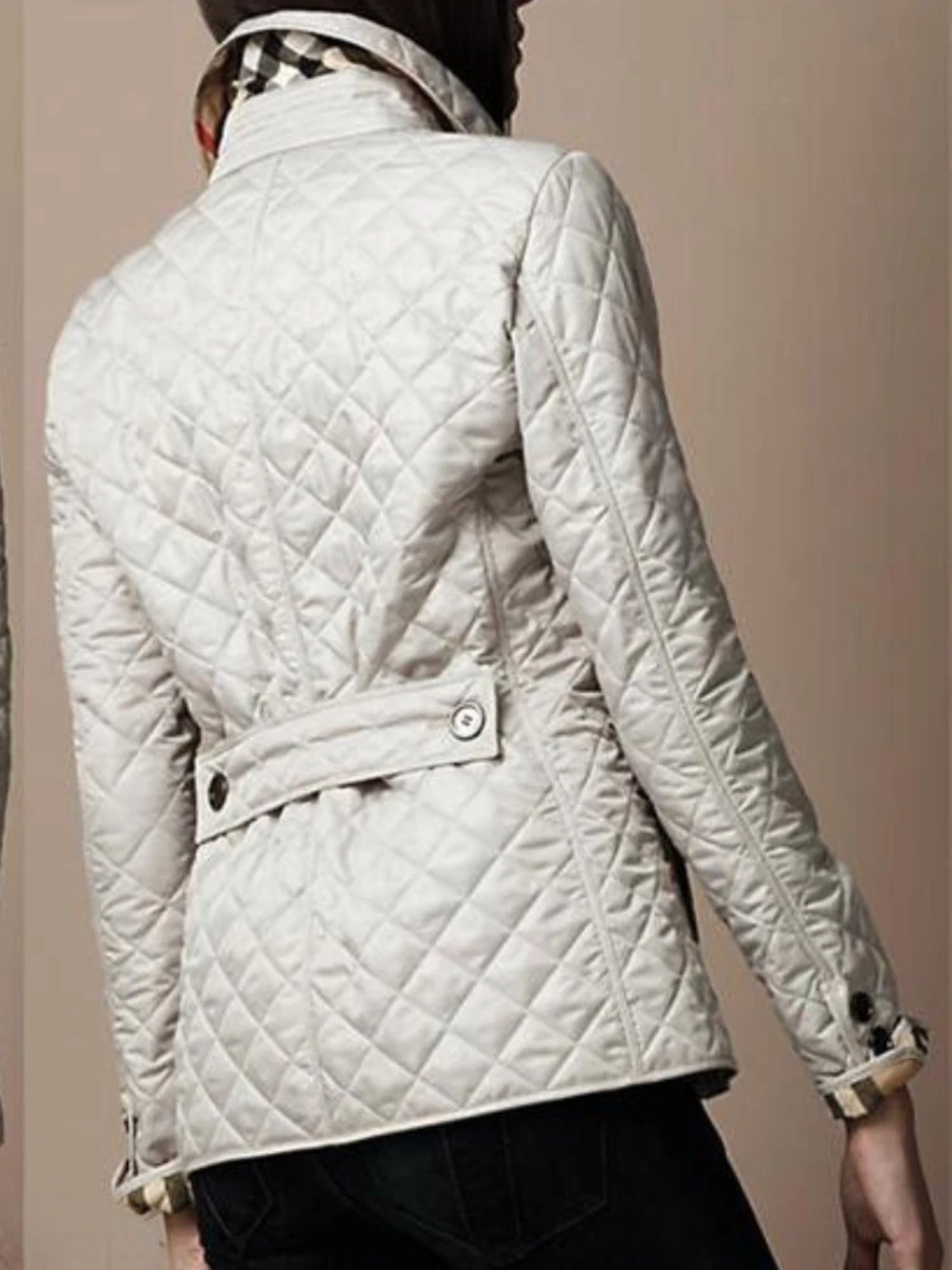 Diamond Quilted Jacket with Point Collar and Button Closure