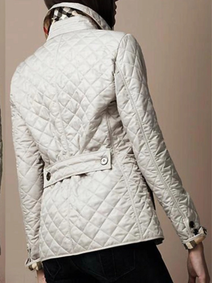 Diamond Quilted Jacket with Point Collar and Button Closure