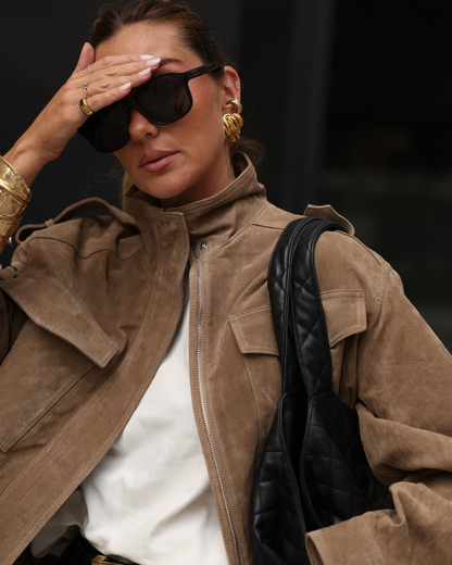 Jacket with Zip Closure, Snap Button Stand Collar, and Shoulder Tabs