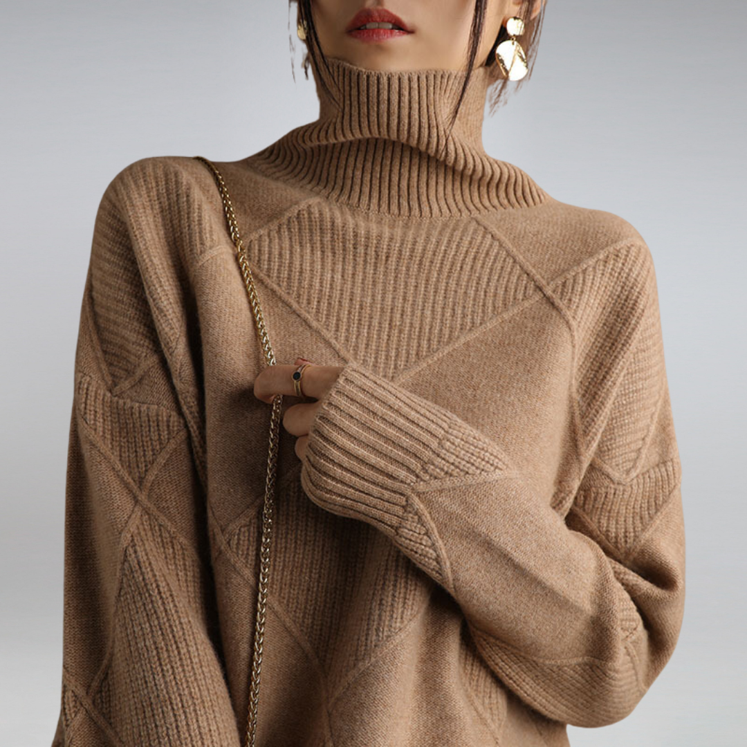Diamond Knit Cashmere Turtleneck Sweater