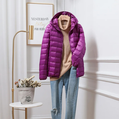 Hooded Puffer Jacket with Zip Closure and Quilted Design