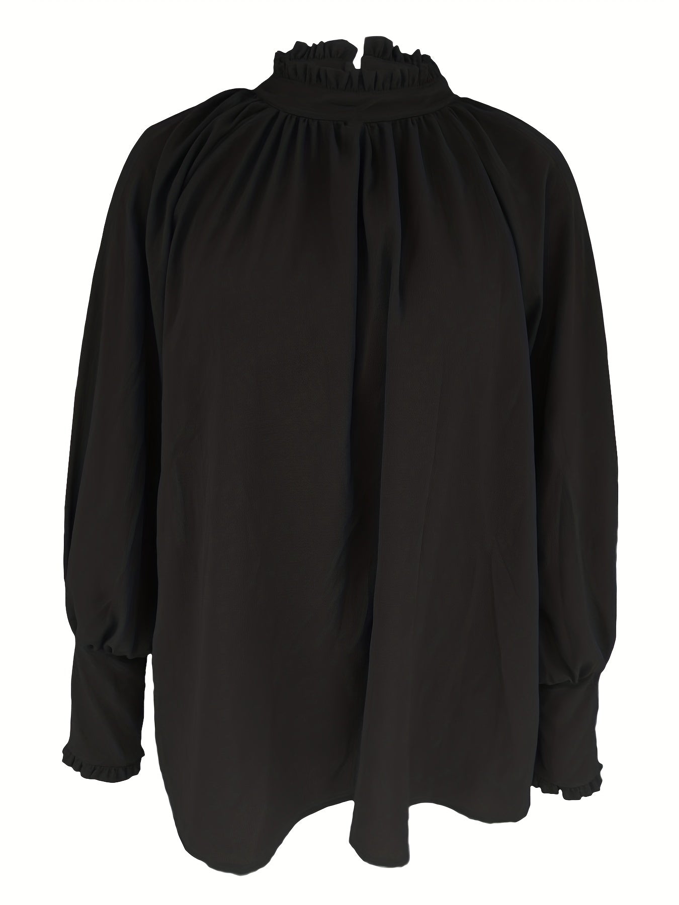 Tie-Neck Blouse with Ruffled Collar and Long Bishop Sleeves