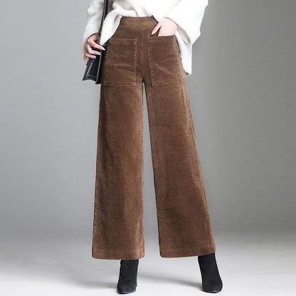 High Waist Corduroy Trousers with Patch Pockets