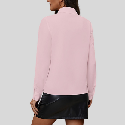 Ruffled Button-Down Long-Sleeve Blouse