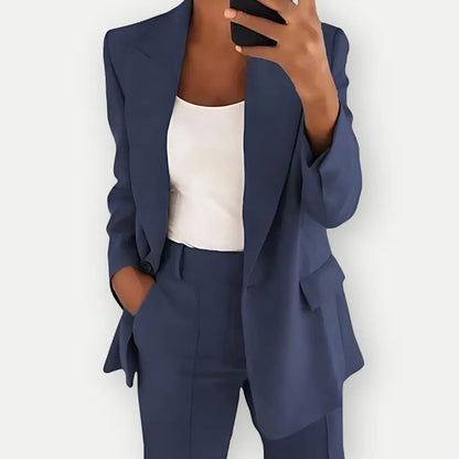 Single-Breasted Blazer and Tailored Pants Set with Notched Lapels