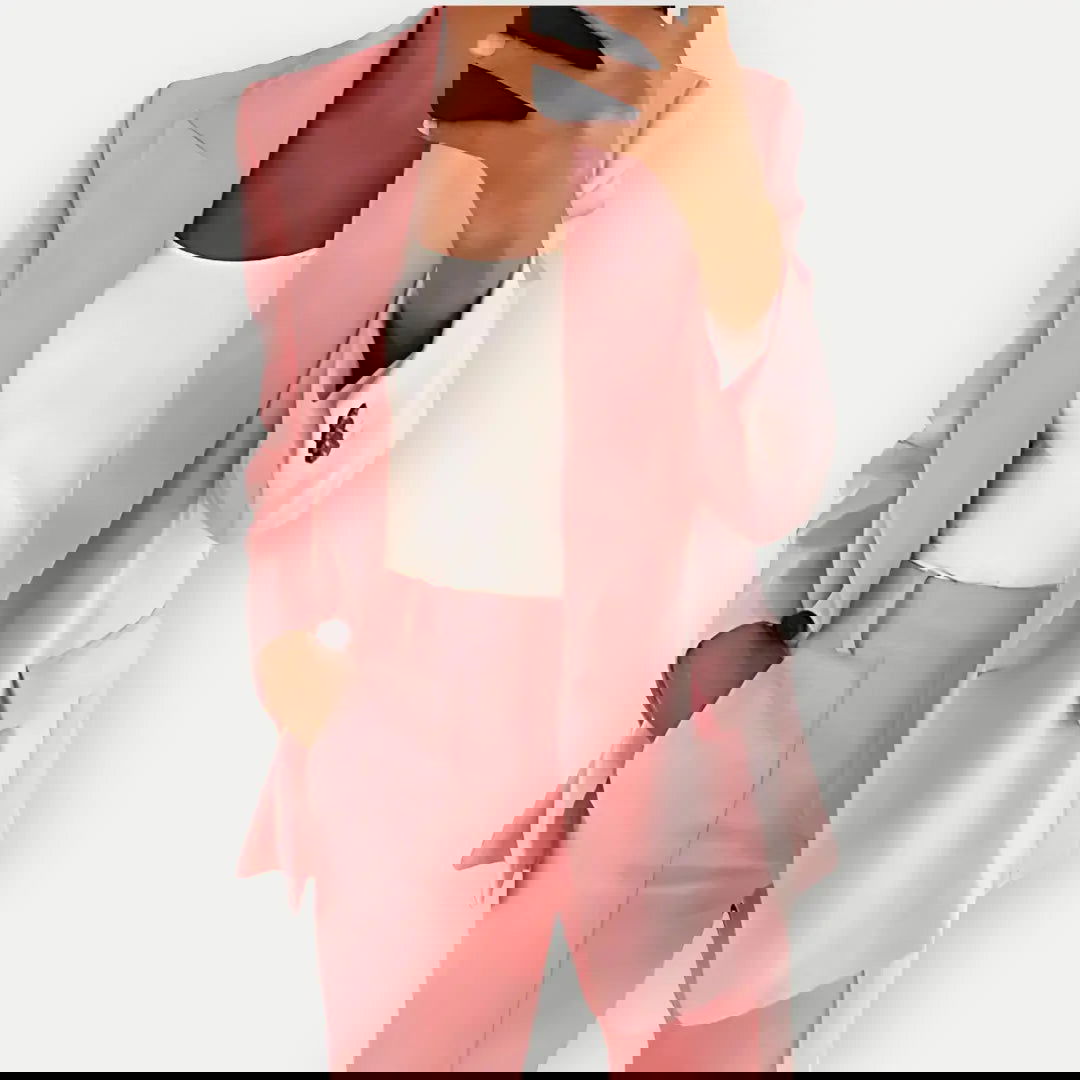 Single-Breasted Blazer and Tailored Pants Set with Notched Lapels