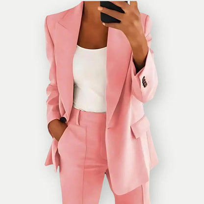 Single-Breasted Blazer and Tailored Pants Set with Notched Lapels