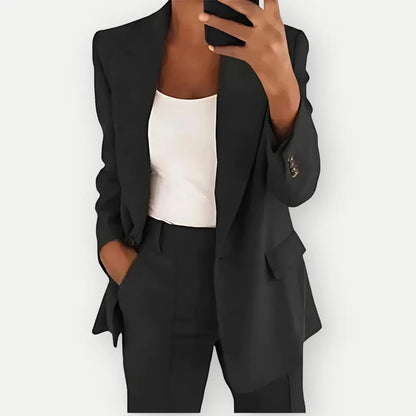 Single-Breasted Blazer and Tailored Pants Set with Notched Lapels