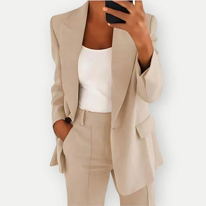Single-Breasted Blazer and Tailored Pants Set with Notched Lapels