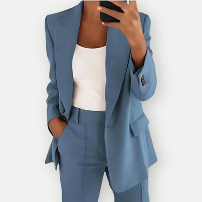 Single-Breasted Blazer and Tailored Pants Set with Notched Lapels
